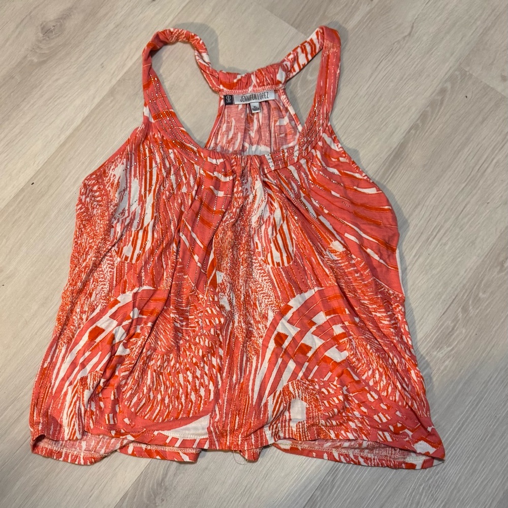 Jennifer Lopez Vibrant Orange Patterned Tank Top